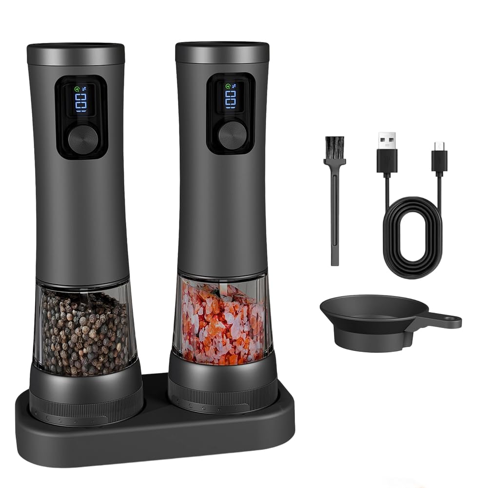 Vjsujehgy Salt and Pepper Grinder Set Rechargeable Salt Grinder Automatic Pepper Grinder with Base