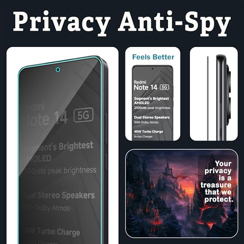 Image of ArmourPro Privacy Tempered Glass Screen Protector Compatible for Redmi Note 14 (6.67 Inch) with Edge-to-Edge Protector Coverage and Easy Installation kit (Pack of 2)
