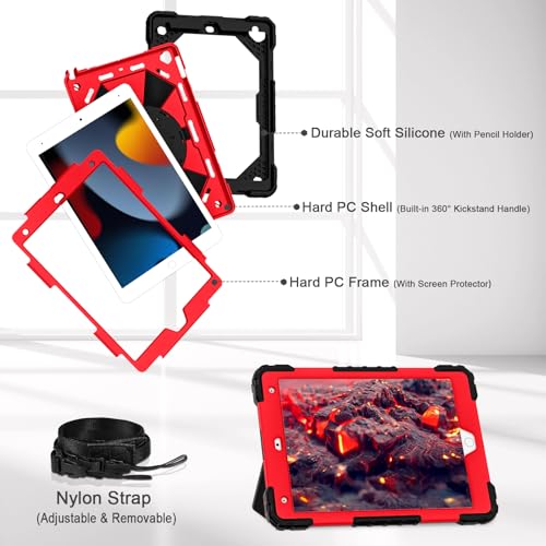 Image of Auizotl Case for iPad 9th /8th /7th Generation 10.2 Inch iPad Case 9th Generation with Screen Protector /Rotate Stand /Pen Holder,Military Grade Shockproof i Pad 9th /8th /7th Gen Cases,Black Red