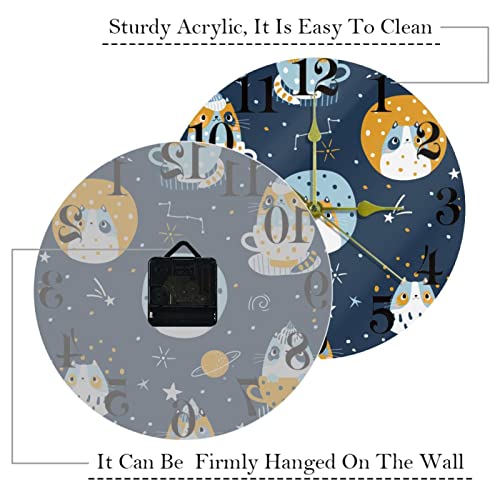 Horloge murale à quartz silencieuse chatons et étoiles de 25,4 cm