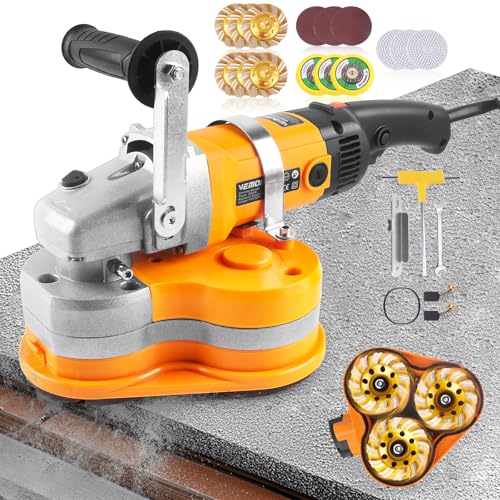 VEMOKO Electric Diamond Polisher Machine - 2800W Concrete Surface Grinder Kit with 6 Diamond Wheels, Rock/Stone/Granite Polisher & Dust Vacuum Attachment for Cement, Marble, Epoxy Floors
