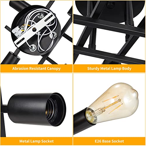Linmifo Semi Flush Mount Ceiling Light Fixture 4-Light, Modern Farmhouse Close To Ceiling Light Black, E26 Socket Chandelier Light Fixture Ceiling For Bedroom Kitchen Hallway Bathroom Living Room Dining Room thumb #6