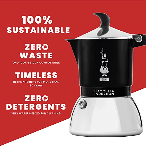 Bialetti Fiammetta Induktions-Kaffeemaschine, 2 Tassen (100 ml), für alle Herdarten geeignet, elegantes Design, schwarz