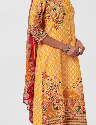 Image of BIBA Women Cotton Straight Kurta Slim Pants Suit Set