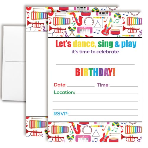 Invitaciones de fiesta infantiles para bailar y jugar en cumpleaños temáticos con música