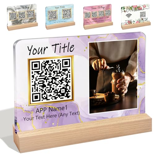 Custom QR Code Sign Personalized Multi Business QR Display Code Scan to Pay Venmo Paypal Cash Zelle Customized Social Media Signs for Beauty Store Salon Hairdressers Acrylic Plaque