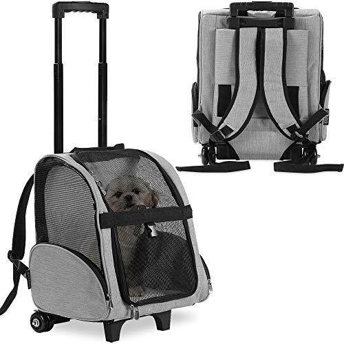 KOPEKS Deluxe Backpack Pet Travel Carrier with Double Wheels for Pets up to 18 Pounds - Grey by KOPEKS - Used condition - US$65.56
