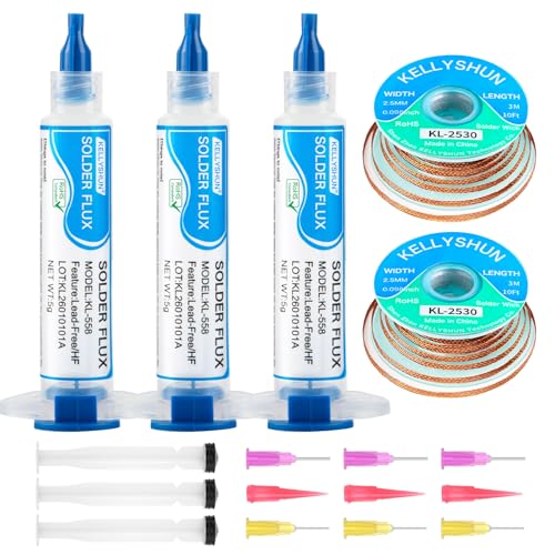 Image of Solder Wick And Solder Flux Paste, No Clean Soldering Flux (3 Piece) Desoldering Wick Braid (2 Piece) For Electronics Repair For Disassemble Electrical Components (5 Pack Kit)