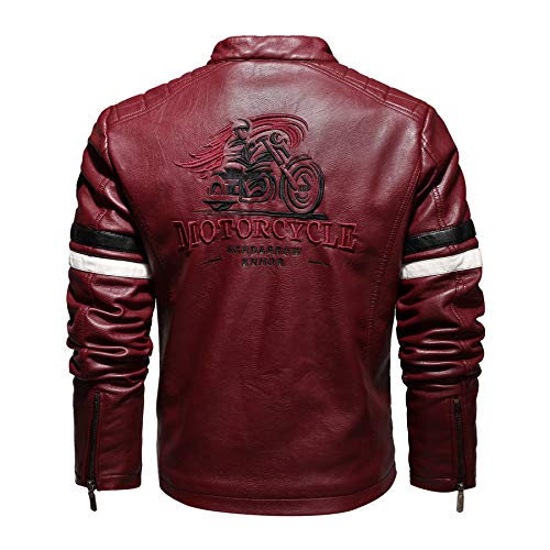 Image of Men's Casual Stand Collar PU Faux Leather Zip-Up Motorcycle Bomber Jacket