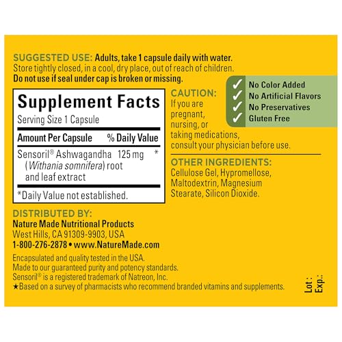 Nature Made Ashwagandha Capsules 125mg for Stress Support, 60 Capsules, 60 Day Supply - Image 6