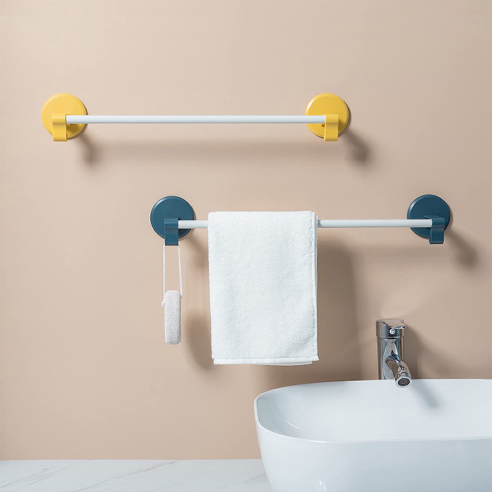 Estante de baño adhesivo fuerte de 46 cm, sin necesidad de taladrar, montaje en pared, almacenamiento para cocina y baño, material ABS, color negro