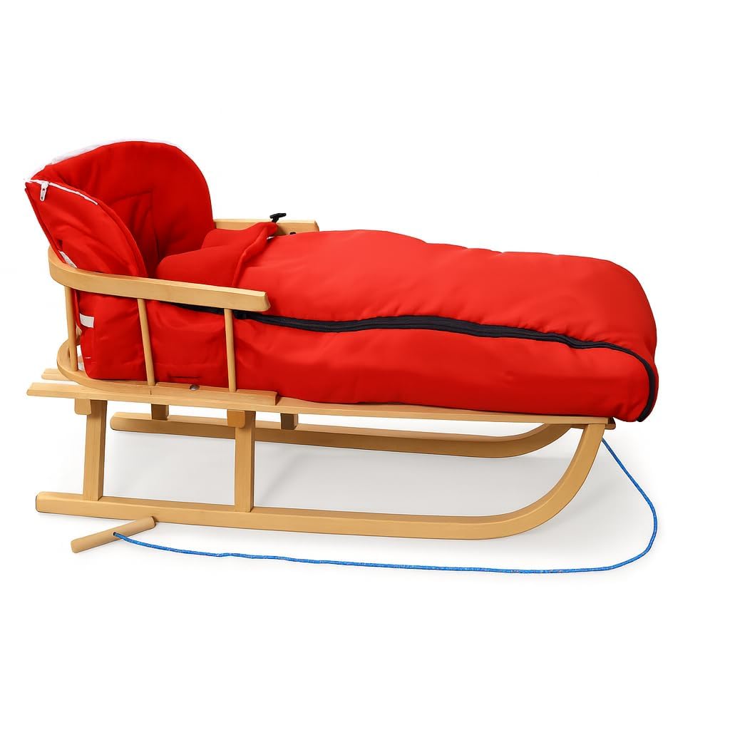 Holzschlitten mit Rückenlehne mit Winterfußsack 108cm Schlitten | 10 Farben