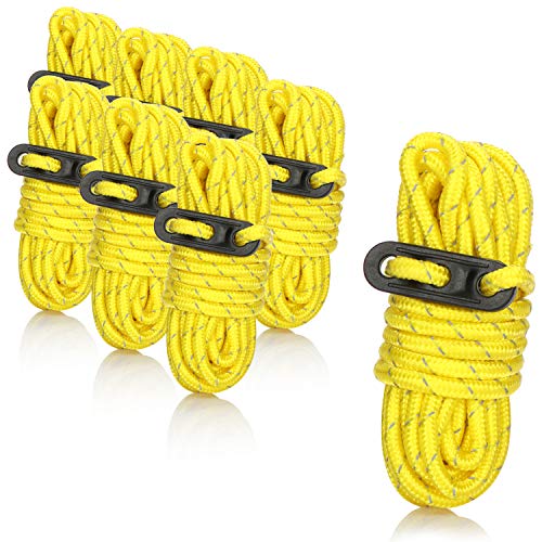 com-four® 8 Corde per tiranti con Strisce Riflettenti, tiranti per Tende Giallo Brillante con tendicorda, Cordino per tendoni per Campeggio e Festival