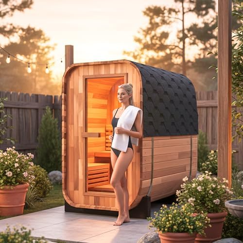 Benovo 2 Person Outdoor Cube Sauna Canadian Cedar 220V/4.5KW Electric Stove Barrel Sauna for Home