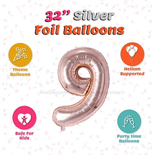 Image of Rozi Decoration 32 inch Inch Rose Gold 9 Number Foil Balloons Pack of 1 Pcs | 9th Anniversary Decoration | Happy 9th Birthday Balloons | 9 Year Birthday Decoration