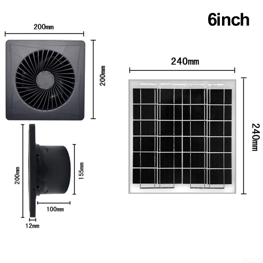Ventilador de ventilación extractor, ventilador solar de pared con válvula de retención, ventilador de escape industrial de 12 V, ventilación de baño, ventilador de escape de casa de cría (6 pulgadas)