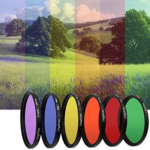 Lingofoto 6Pcs Round Full Color Lens Filter Set Red Orange Yellow Green Blue Purple+ 6 Pockets Filter Pouch+3 Lens Cleaning Tool (58Mm) #TOP4
