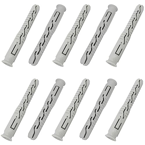 AERZETIX - C67082 - Juego de 10 tacos universales Ø10x80mm con brida biselada/fresada - en poliamida - mampostería fijación hormigón ladrillo bloque cemento trabajo edificio tornillo construcción