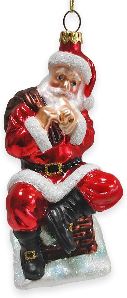 Celestial Crescent Moon Santa Glass Christmas Ornament