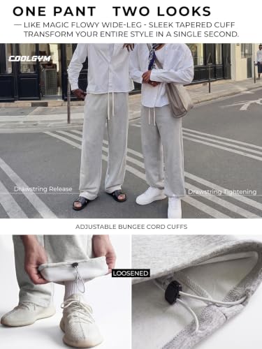 Image of Mens Baggy Sweatpants Adjustable Cuffs 2-in-1 Wide Leg Loose Gym Casual Lightweight Cotton Pants Pockets Drawstring