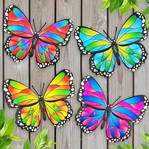 4Pcs Metal Butterflies Wall Decor, 9.8 inches Colorful Butterfly Art Decorations for Outdoor Fence Garden Yard Patio Tree, Great Gifts for Family Friends