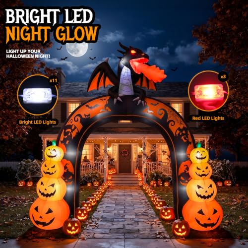 Max Fun 10 FT Tall Halloween Inflatables Dragon Pumpkin Archway Outdoor Decorations Blow Up Decor with Built-in LEDs for Yard Lawn Garden Holiday Party by Max Fun - Used condition - Image 2