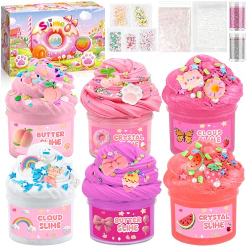 TEBOKHAD Kit de Slime Manteiga de 6 Peças para Crianças, Presente para Meninas de 6 7 8 9 10 11 12 Anos, Kit de Brinquedos de Slime para Crianças, Slime para Meninas, Ideias de Presente de Aniversário