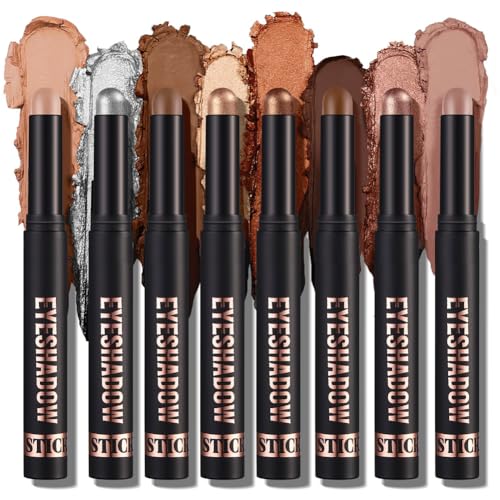 ALIIP Set de 8 Bâtons d'Ombre à Paupières - Longue Durée, Waterproof, Haut Pigment - Pour Quotidien et Soirée - Idéal pour Femmes