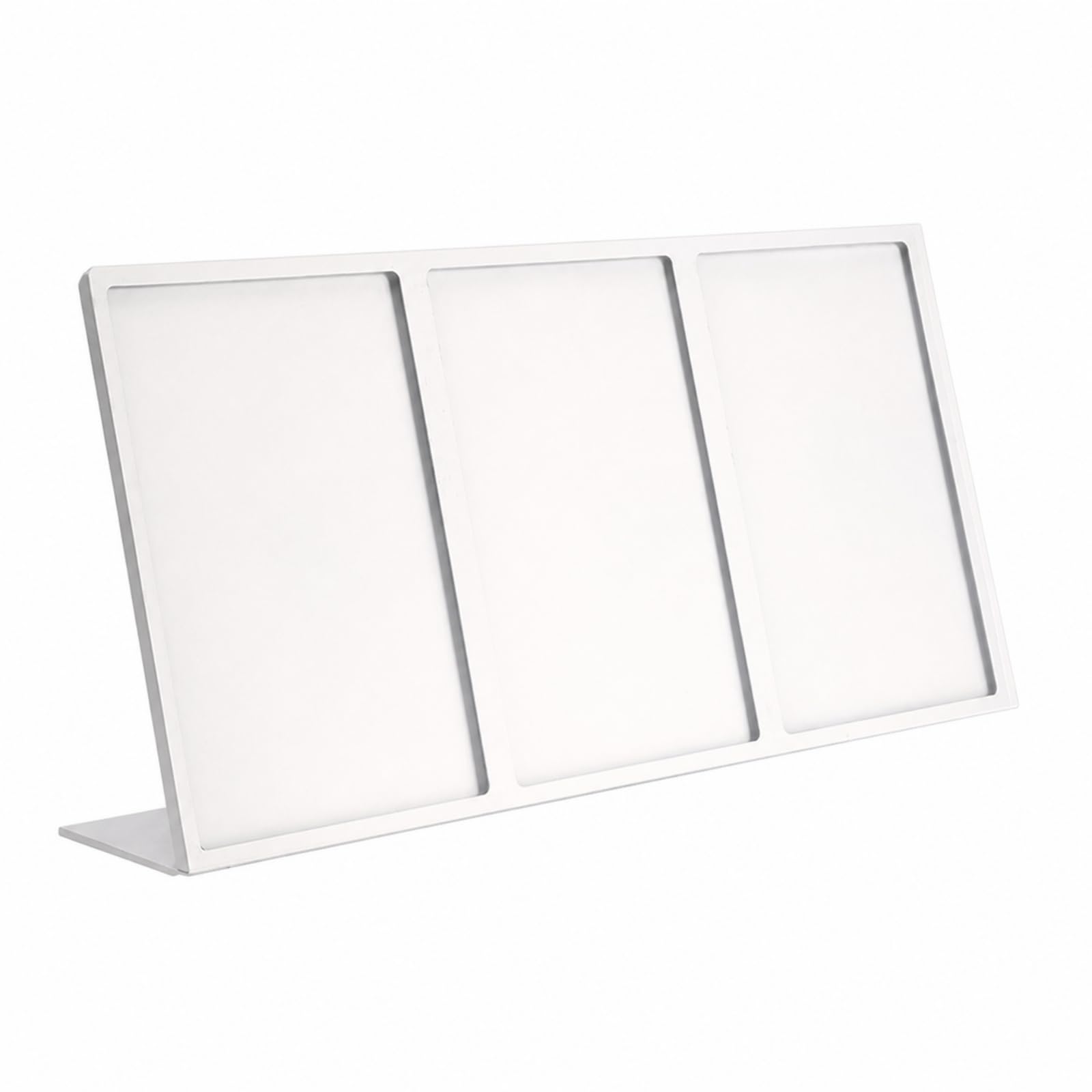 Espositivo da Banco per Menu con Base Triangolare in Metallo Bianco Verniciato E Struttura Angolata per Leggibilita Professionale del Materiale Adatto per Vetrina Commerciale, Stile B
