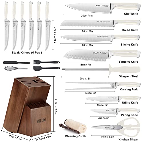 Knife Set,18 Piece Kitchen Knife Set With Block Wooden And Sharpener, Professional High Carbon German Stainless Steel Chef Knife Set, Ultra Sharp Full Tang Forged White Knives Set #TOP1