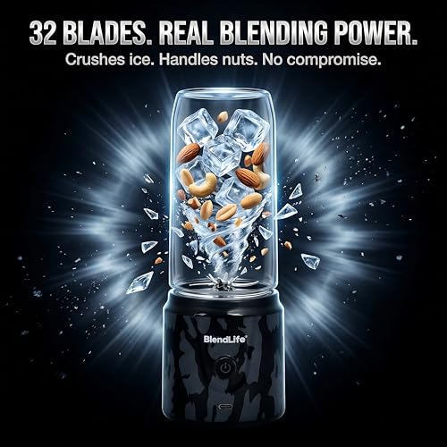 Image of BlendLife GO Portable Blender Juicer Mixer, 420ml, Proudly Made in Bharat, 32 Blades, 7.4V & USB-C Rechargeable 2000mAh Battery, BIS Certified, Includes FREE Extra Jar, BPA-Free (Camo Black)