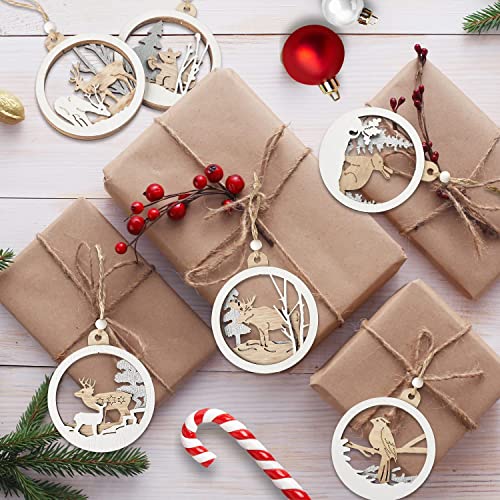 Springflower 6Pcs Wooden Christmas Farmhouse Rustic Ornaments, Wooden Hanging Ornaments Set For Christmas Tree Decorations, 3-Layer Carving Wooden Hanging Crafts, Gift Tags Pendants,3.8" Diameter #TOP3