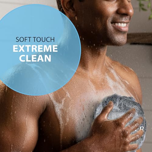 Image of Loofah Charcoal Bath Sponge XL 75g Set by Shower Bouquet: 4 Pack, Extra Large Mesh Pouf Soft Scrubber for Men and Women - Exfoliate with Big Black & White Gentle Cleanse in Beauty Bathing Accessories