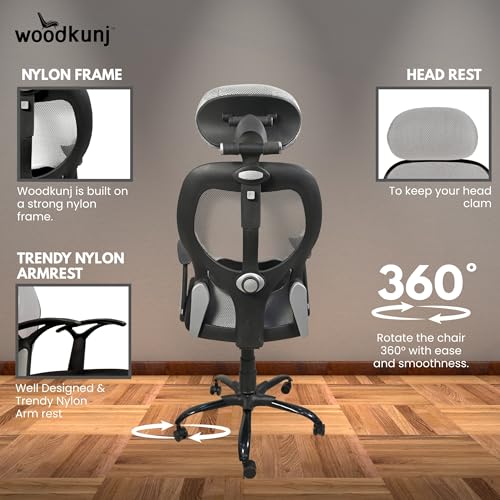 Image of High Back Office Chair with 3 Year Warranty rotatable Chair for Home and Office| Heavy Duty Metal Base | Height Adjustable (Grey)