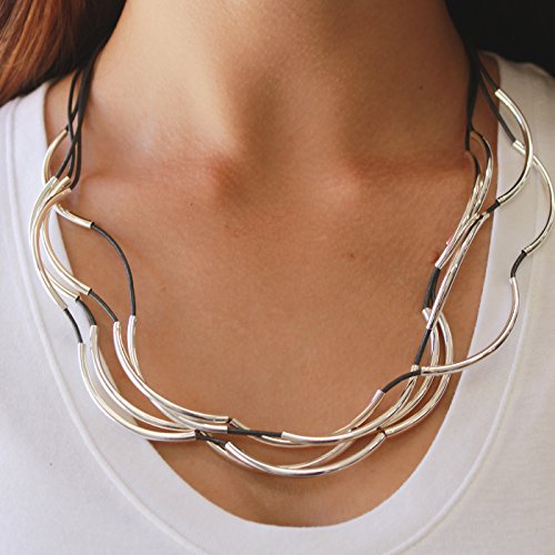 Lizzy Classic Silverplated 4 Strand Metallic Gunmetal Leather Wrap Bracelet (Large (6 5/8" - 7")) #TOP2