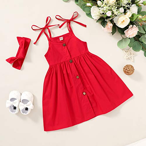 Happy Town 1-6 Years Toddler Baby Girls Summer Button Strap Dress Princess Sundress2