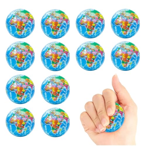 Wekuw 12 pezzi Mappamondo antistress con disegno di mappa del mondo,decorazione antistress,giocattolo antistress per bambini, palla terrestre per bambini,regali degli studenti