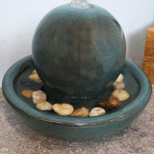 Sunnydaze 7-Inch Ceramic Indoor Tabletop Water Fountain With Orb Design - Electric Submersible Pump With Adjustable Flow Green #TOP6