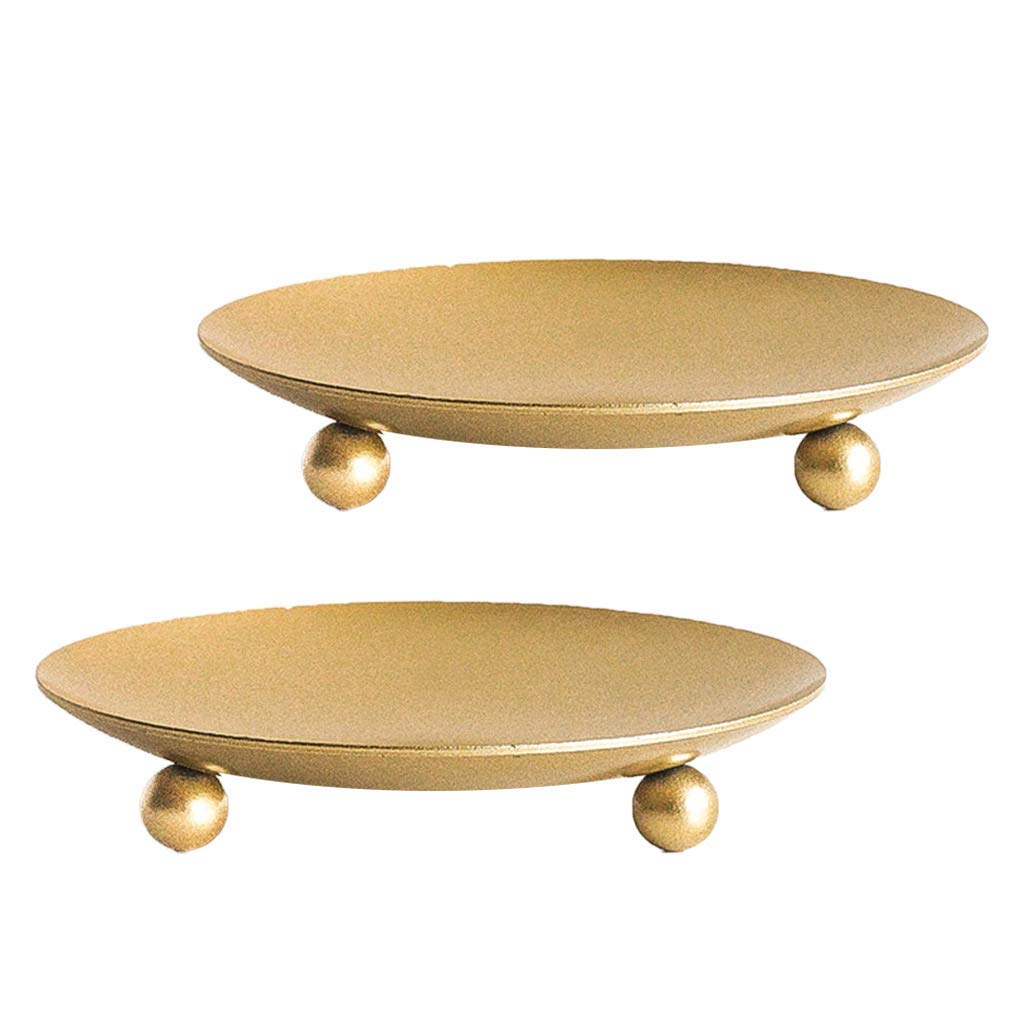 Home4Decor Gold Iron Plate Candle Holder, Decorative Iron Pillar Candle Plate, Set of 2, Pedestal Candle Stand for LED & Wax Candles, Incense Cones, Spa, Weddings (2 pcs)-image-35