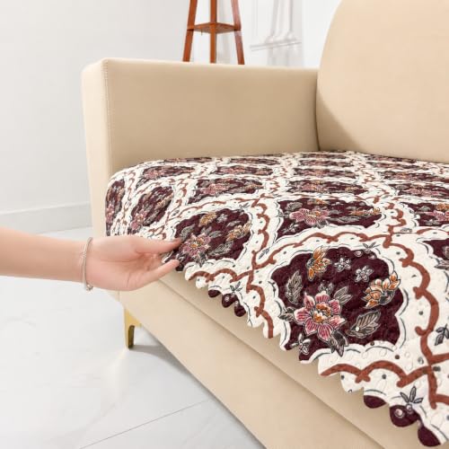 Image of Homerz Premium Printed Quilted Velvet Sofa Slip Cover Protector, Sofa Mat, Exact Size, Antislip Cover (Botanica, 7 (3+2+2) Seater, Half)