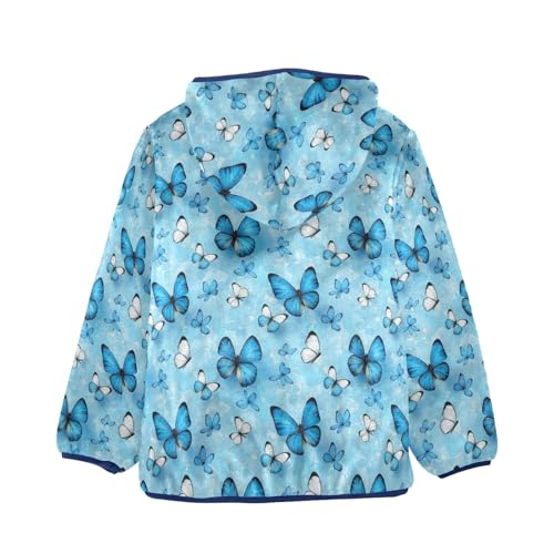 CHIFIGNO Blue White Butterflies Boys Winter Jacket, Kids Fleece Zip up Jacket Warm for Fall Winter Spring 3T2