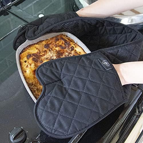 Homefolk Double-Sided Oven Gloves, Black, Non-Slip Silicon Grip Double Oven Glove, Heat Resistant, Professional, Modern Cooking Oven Mitt & Potholder for Grilling, Cooking, Baking, Barbecue, 1 pair
