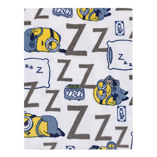 Image of Illumination Lazy Minions Club Gray, Blue, Yellow, and White Super Soft Toddler Blanket