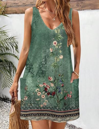 Image of Zeagoo Womens Summer Dress 2026 Loose V Neck Sleeveless Sundresses Swimsuit Coverup with Pockets Floral Tank Dresses