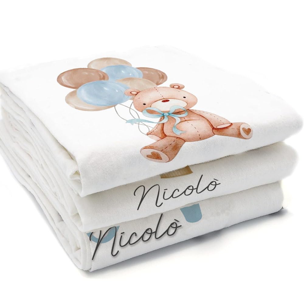 Set 3 Mussole Personalizzate Con Nome In Cotone Organico 70x70 Cm – Morbide Per Neonati, Pelle Sensibile, Regalo Di Nascita Originale