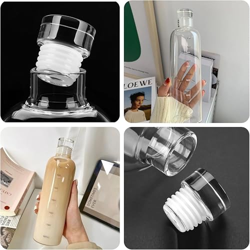 Image of Glass Water Bottle for Adults, Student Direct Drinking Freezer Safe, Leak Proof, Gym Travel On-The-Go Hotel-Style Design Borosilicate Glass Water Bottle With Time Marker (Transparent 1000 ML)
