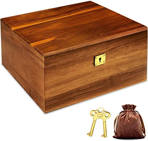 Wooden Storage Box with Hinged Lid and Locking Key Large Premium Solid Acacia Keepsake Chest Box -Storage Space to Organize Jewelry, Toys, and Keepsakes in a Beautiful Wooden Decorative Box Crate