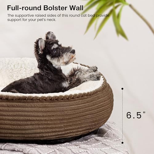 Love's cabin Round Donut Cat and Dog Cushion Bed, 24in Pet Bed for Small or Medium Dogs, Anti-Slip & Water-Resistant Bottom, Soft Durable Fabric Pet Beds, Washable Calming Cat Bed Dark Brown by Love's cabin - Used condition - Image 5