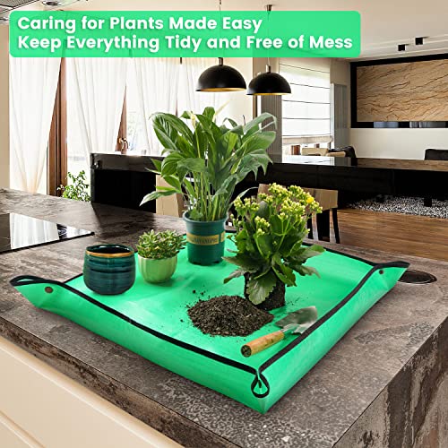 Image of 2 Pcs 26.8 inch x 26.8 inch Potting Mat for Indoor Plants Transplanting Control Mess Square Repotting Mat Gardening Gifts