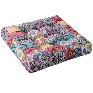 Boho Floor Pillow, Large Meditation Cushion for Adults, Square Pillows Seating for Yoga Living Room Tatami Sitting Home Decor, Memory Foam Added, 22×22 Inch, Multi Patchwork